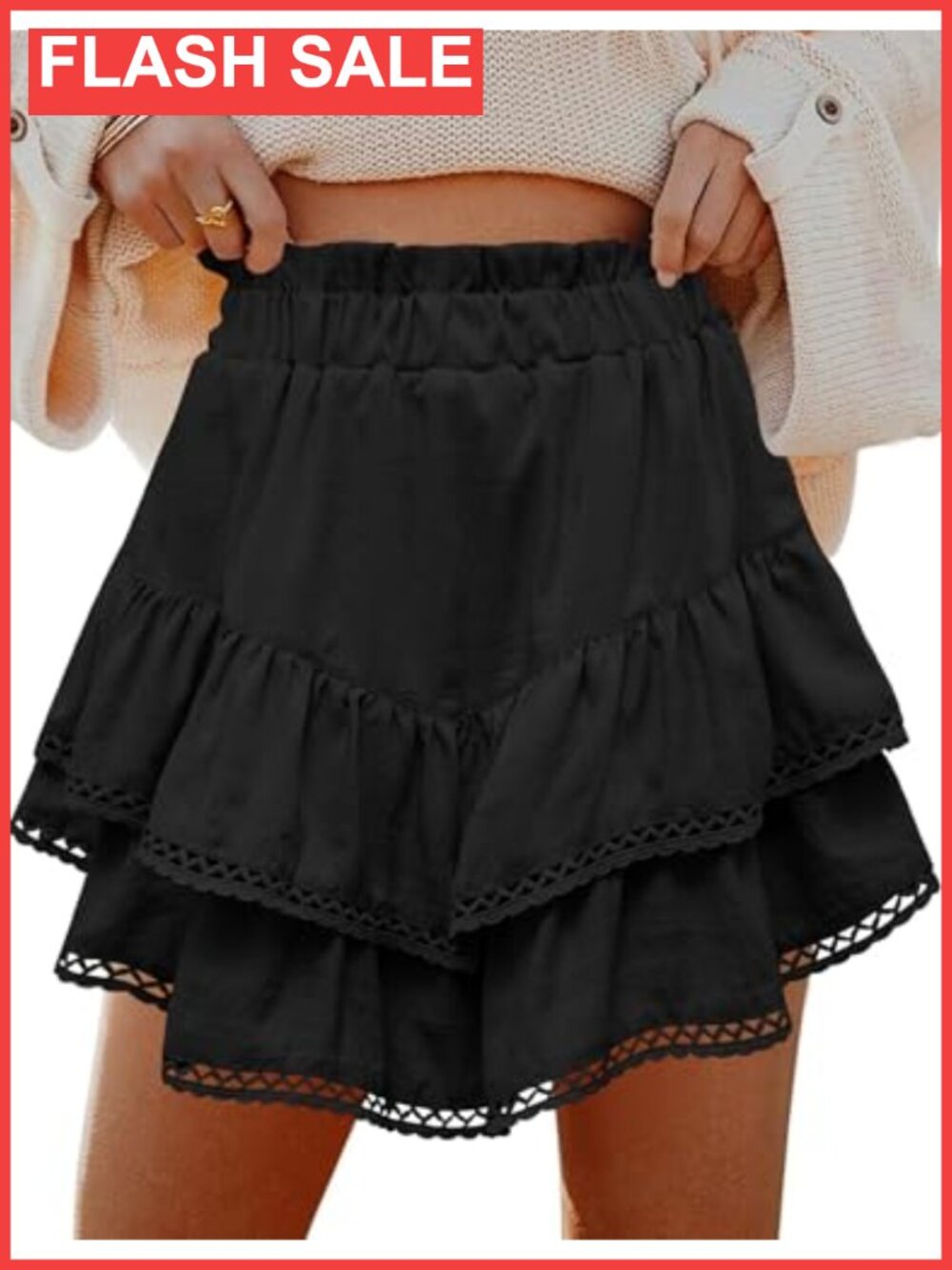 LOMON Flowy Skorts Womens Ruffle Tiered High Waist Crochet Mini Skirt